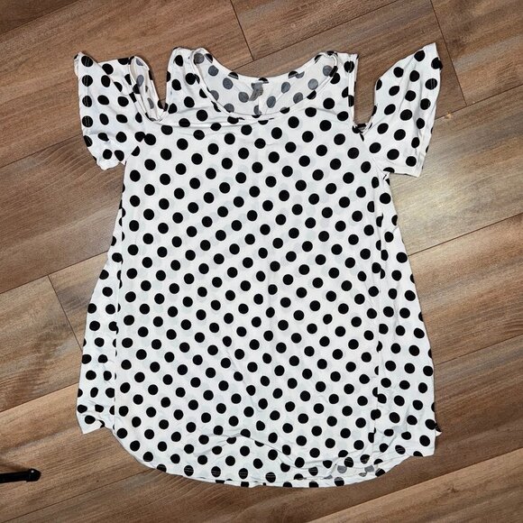 Polka Dot Cold Shoulder Women's Top Size Large Acting Pro - Picture 2 of 9